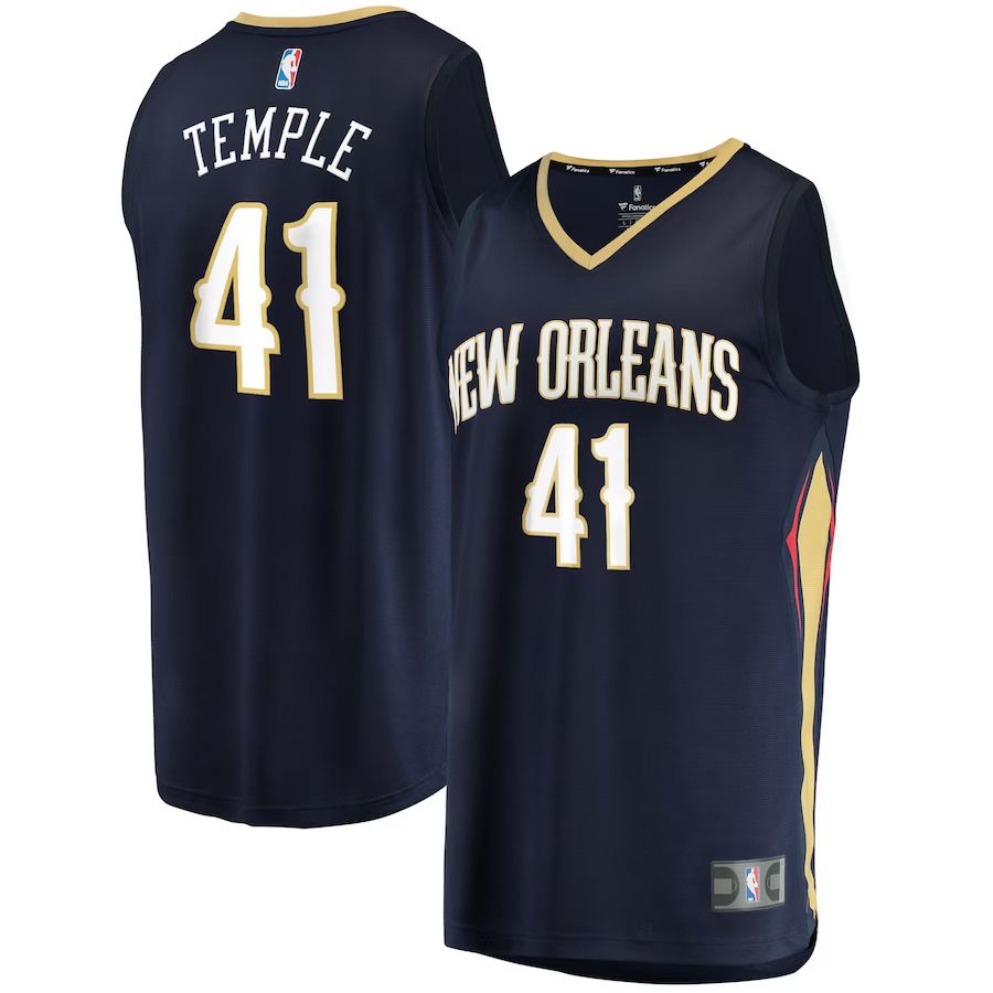 Men New Orleans Pelicans 41 Garrett Temple Fanatics Branded Navy Icon Edition 2021-22 Fast Break Replica NBA Jersey